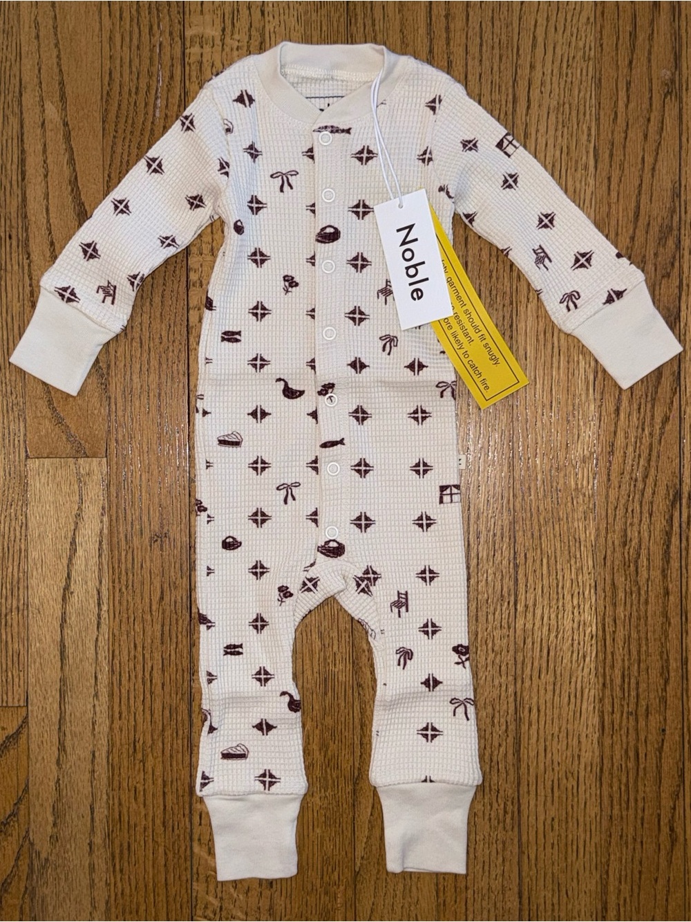 Noble Baby Waffle Knit Romper 6-12M NWT Organic Cotton One Piece Footless Pajama